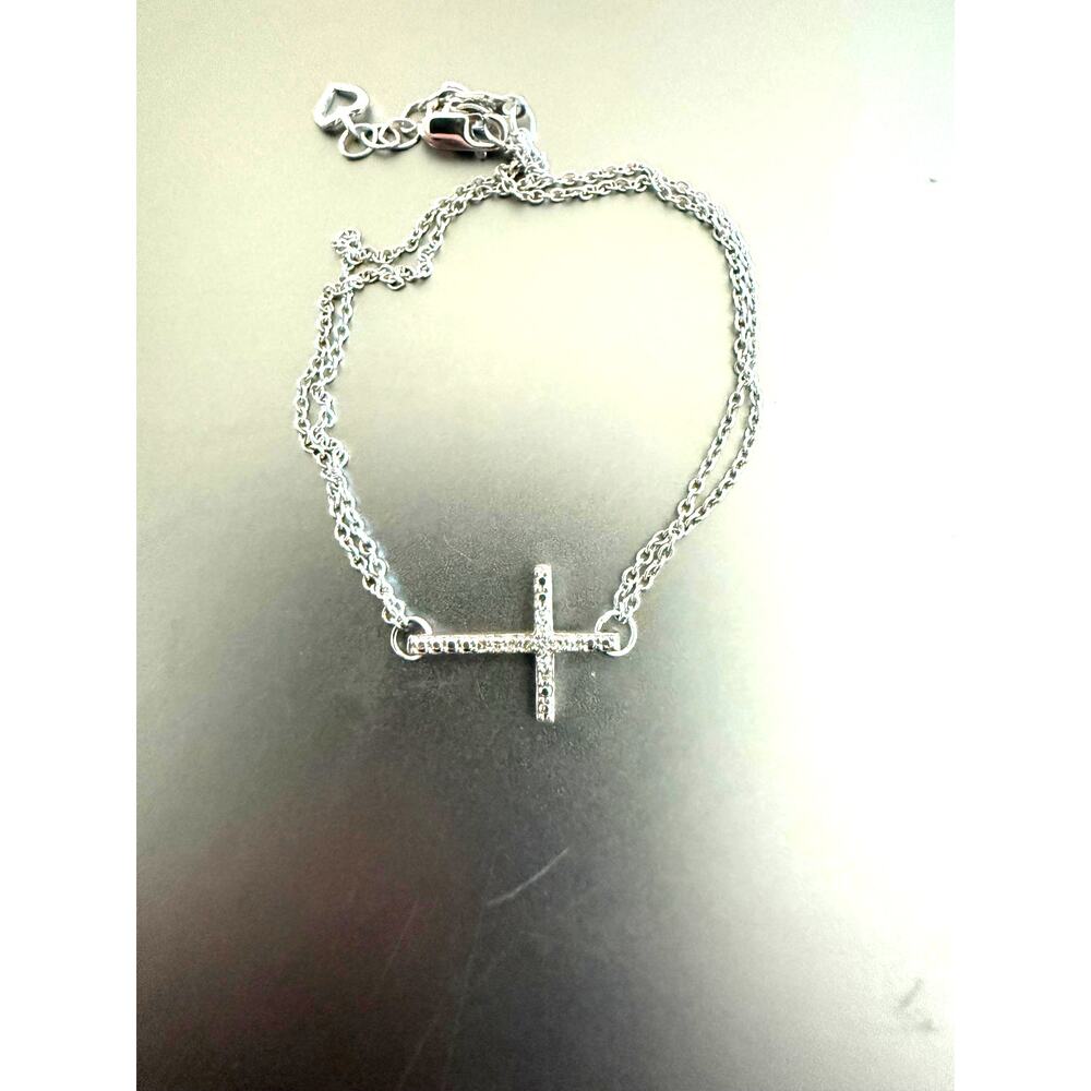 Sterling Silver Double Chain Cross Bracelet Signed
